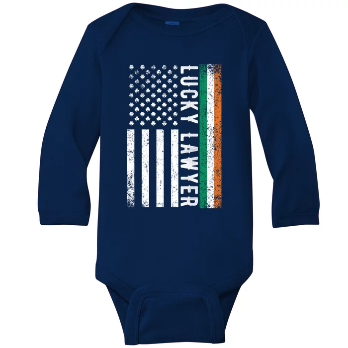 Lucky Lawyer Irish American Flag St Patricks Day Gift Baby Long Sleeve Bodysuit