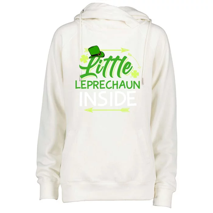 Little Leprechaun Inside St Patricks Day Pregnant Great Gift Womens Funnel Neck Pullover Hood