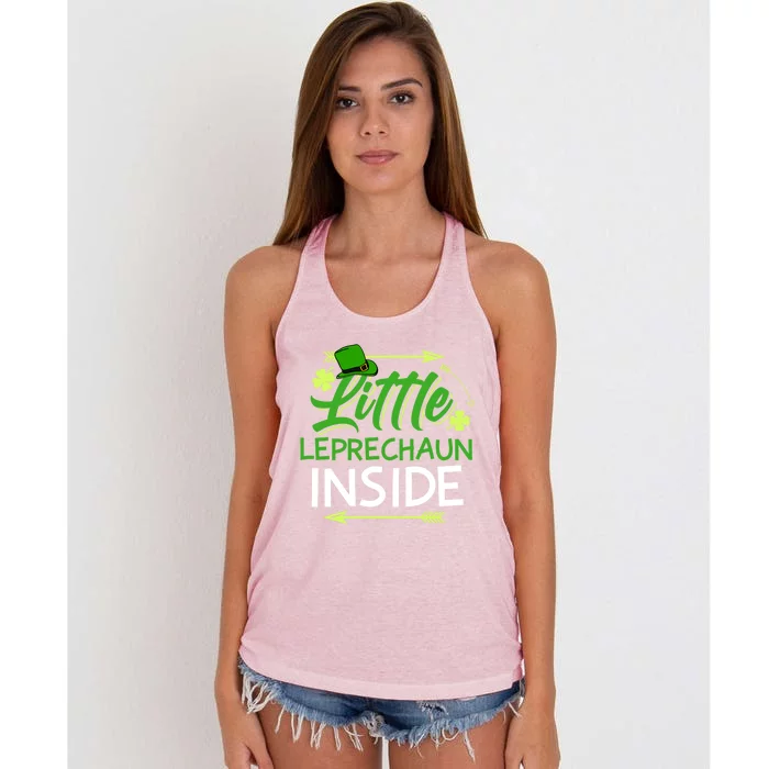 Little Leprechaun Inside St Patricks Day Pregnant Great Gift Women's Knotted Racerback Tank