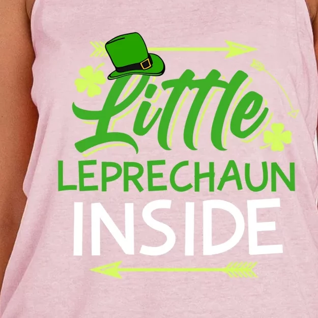 Little Leprechaun Inside St Patricks Day Pregnant Great Gift Women's Knotted Racerback Tank