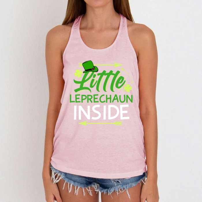 Little Leprechaun Inside St Patricks Day Pregnant Great Gift Women's Knotted Racerback Tank