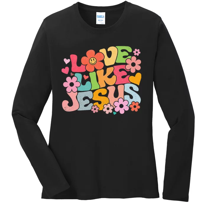 Love Like Jesus Christian Bible Verse Trendy Floral Ladies Long Sleeve Shirt