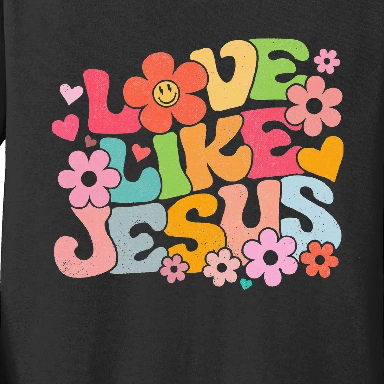 Love Like Jesus Christian Bible Verse Trendy Floral Kids Long Sleeve Shirt