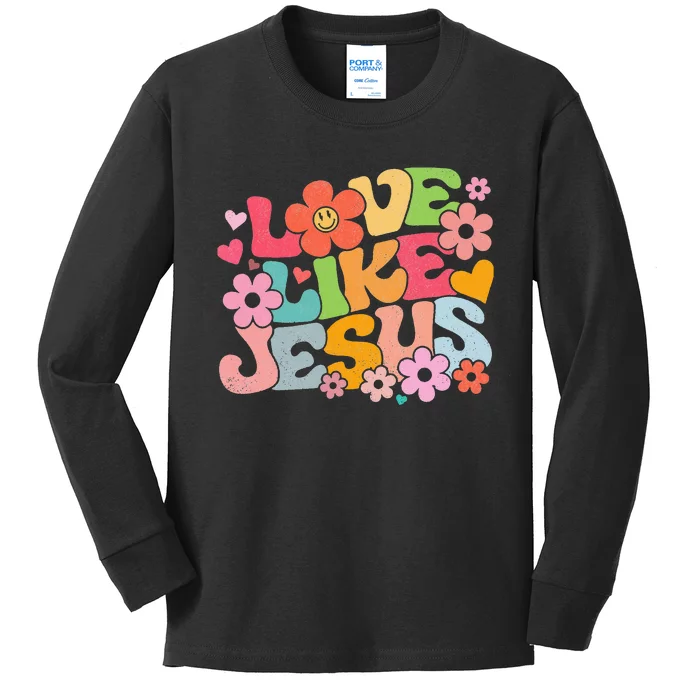 Love Like Jesus Christian Bible Verse Trendy Floral Kids Long Sleeve Shirt