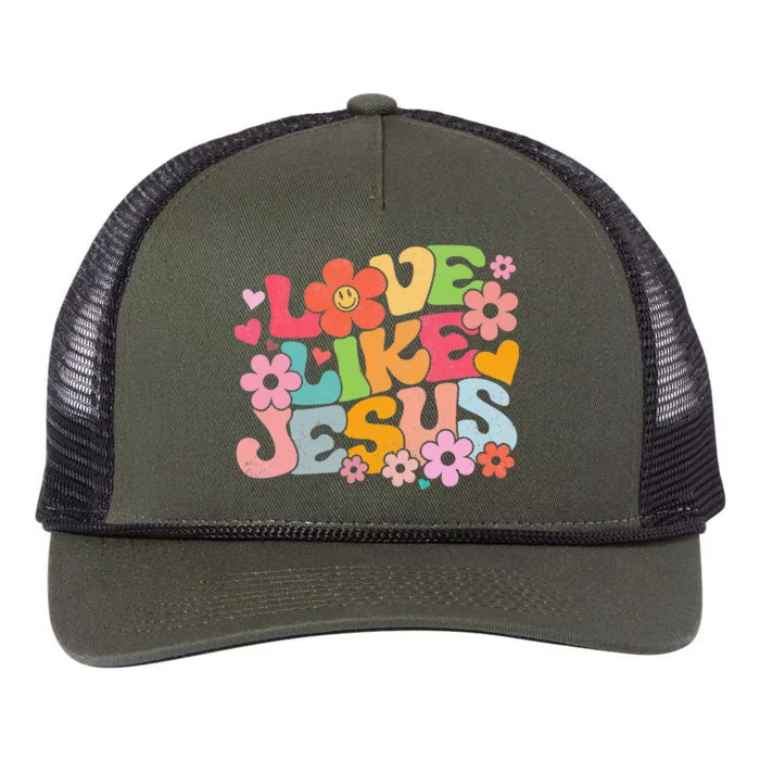 Love Like Jesus Christian Bible Verse Trendy Floral Retro Rope Trucker Hat Cap