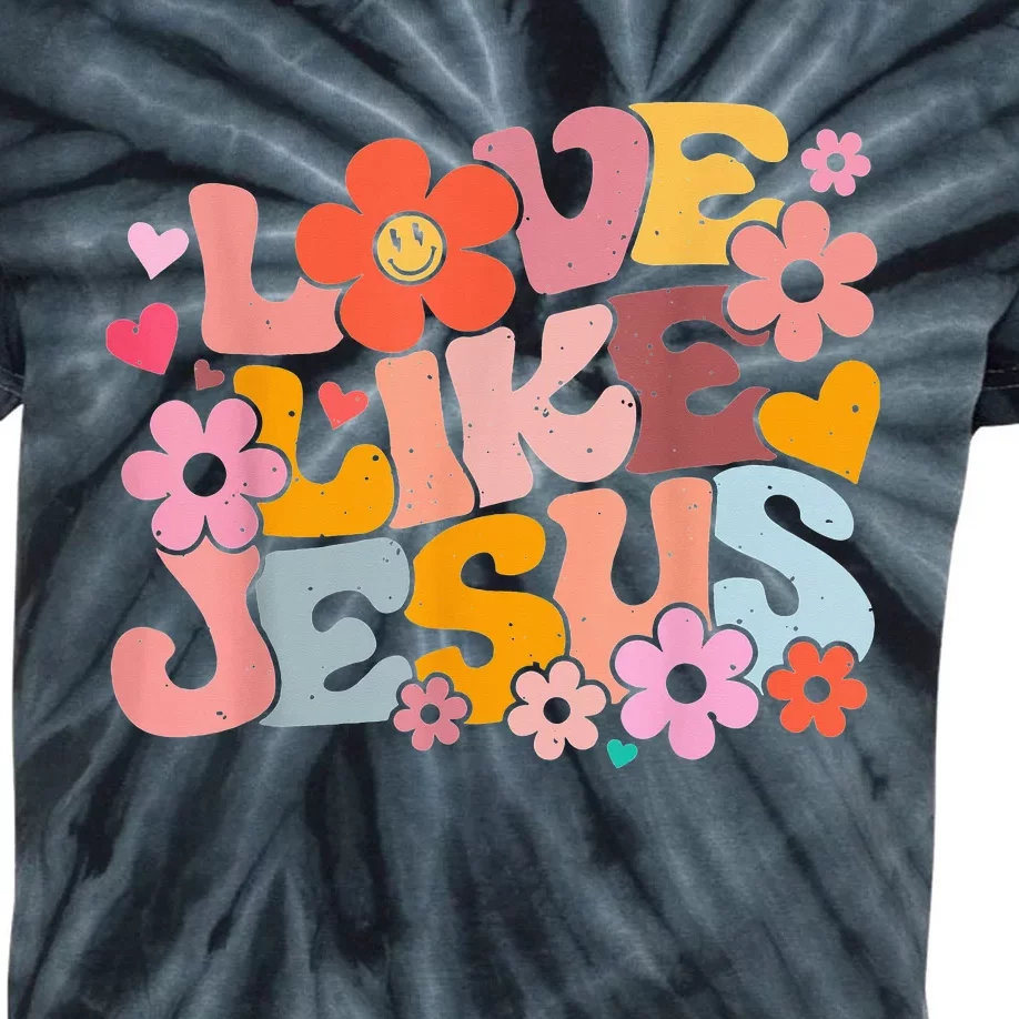 Love Like Jesus Christian Bible Verse Trendy Floral Heart Kids Tie-Dye T-Shirt