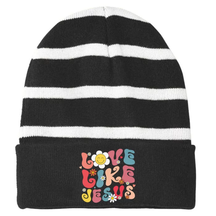 Love Like Jesus Religious God Christian Vintage Retro Striped Beanie with Solid Band