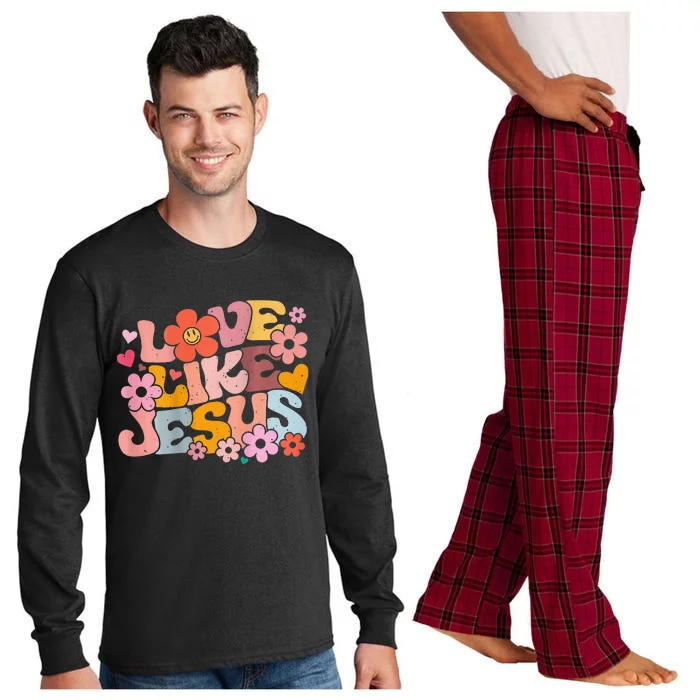 Love Like Jesus Christian Bible Verse Trendy Floral Heart Long Sleeve Pajama Set