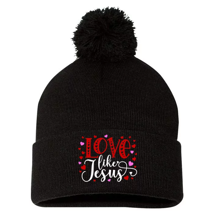 Love Like Jesus Valentines Day Hearts Pom Pom 12in Knit Beanie