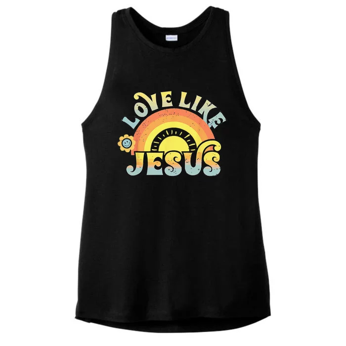 Love Like Jesus Christian Bible Verse Groovy Hippie Rainbow Ladies Tri-Blend Wicking Tank