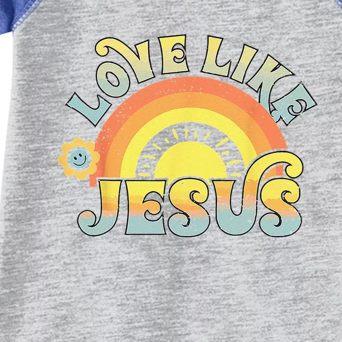 Love Like Jesus Christian Bible Verse Groovy Hippie Rainbow Infant Baby Jersey Bodysuit