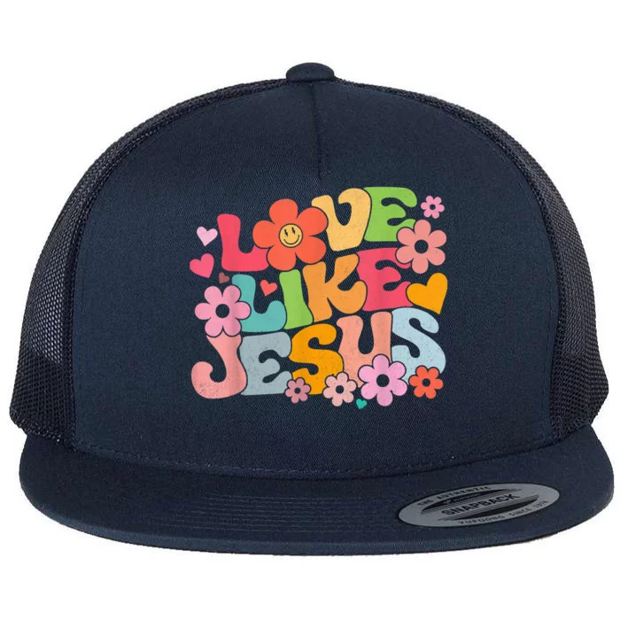 Love Like Jesus Christian Bible Verse Trendy Floral Flat Bill Trucker Hat