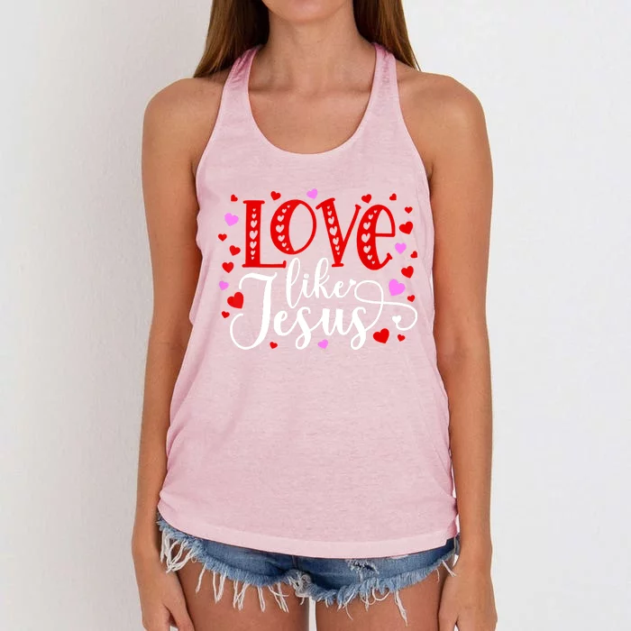 Love Like Jesus Valentines Day Hearts Women's Knotted Racerback Tank