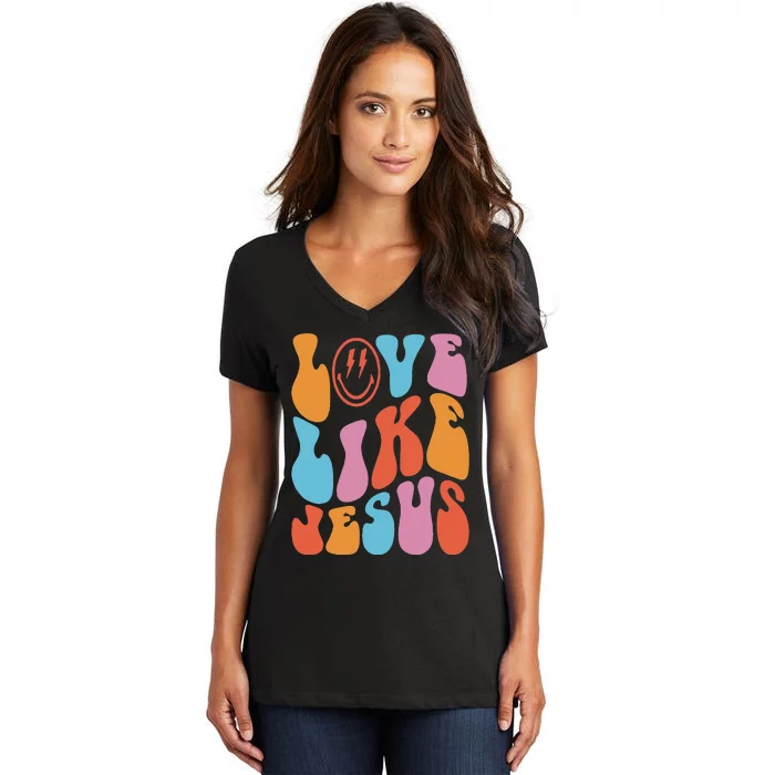 Love Like Jesus Smile Face Aesthetic Trendy Clothing Women's V-Neck T-Shirt