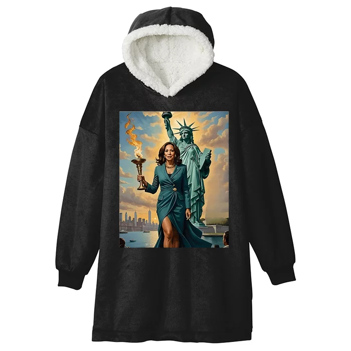 Lady Liberty Kamala Harris Vote President 2024 Hooded Wearable Blanket