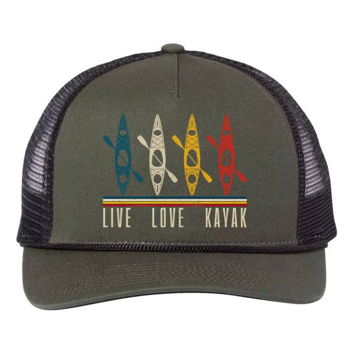 Live Love Kayak Vintage Kayaking Gift Retro Rope Trucker Hat Cap