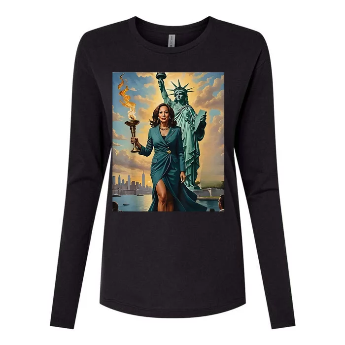 Lady Liberty Kamala Harris Vote President 2024 Womens Cotton Relaxed Long Sleeve T-Shirt