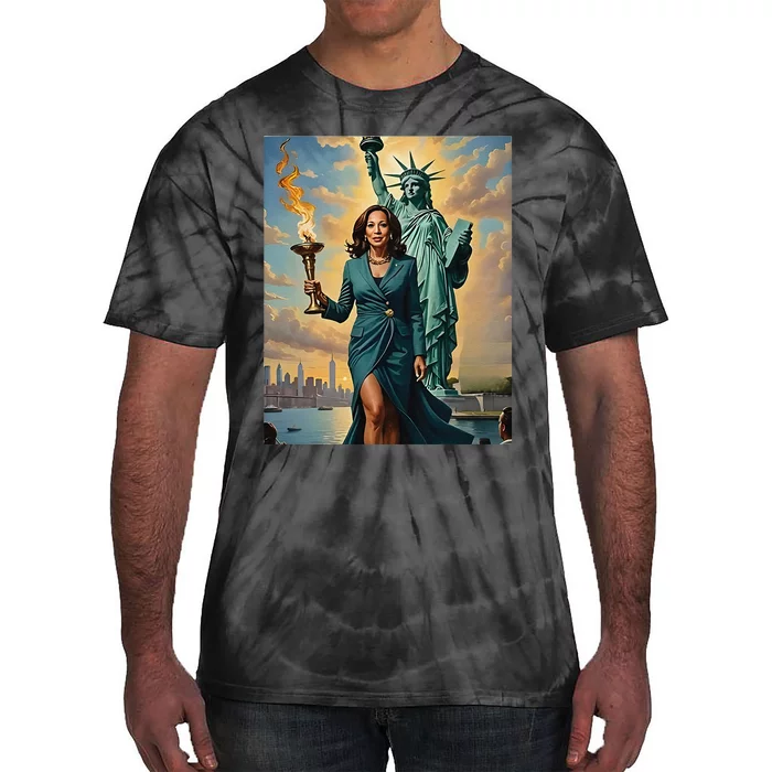 Lady Liberty Kamala Harris Vote President 2024 Gift Tie-Dye T-Shirt