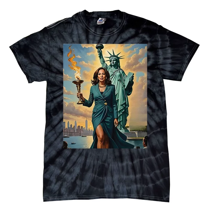 Lady Liberty Kamala Harris Vote President 2024 Gift Tie-Dye T-Shirt