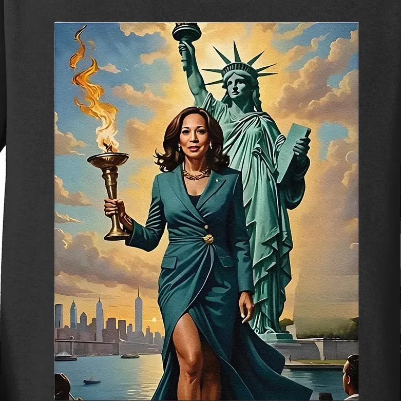 Lady Liberty Kamala Harris Vote President 2024 Gift Kids Long Sleeve Shirt