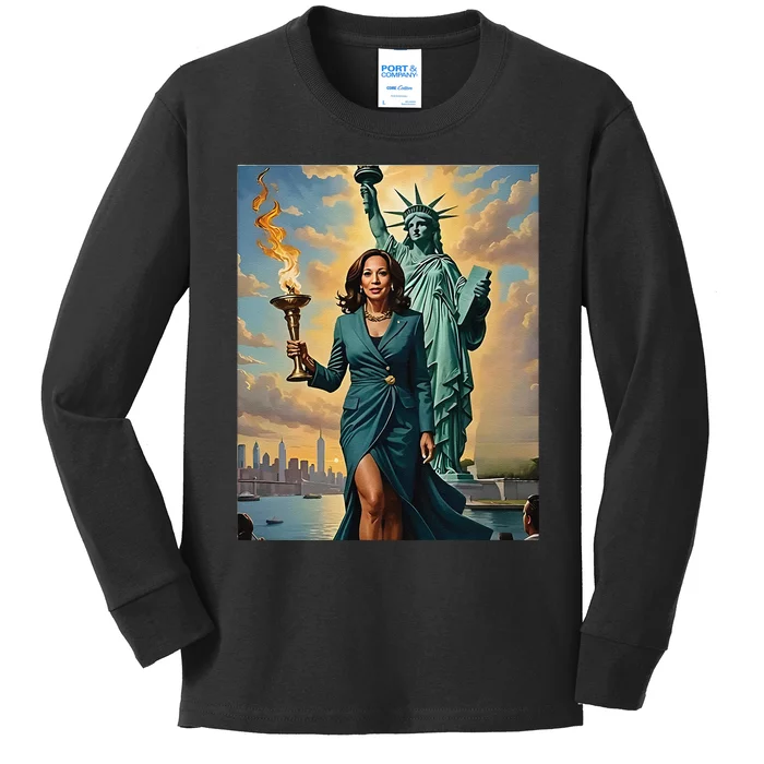 Lady Liberty Kamala Harris Vote President 2024 Gift Kids Long Sleeve Shirt