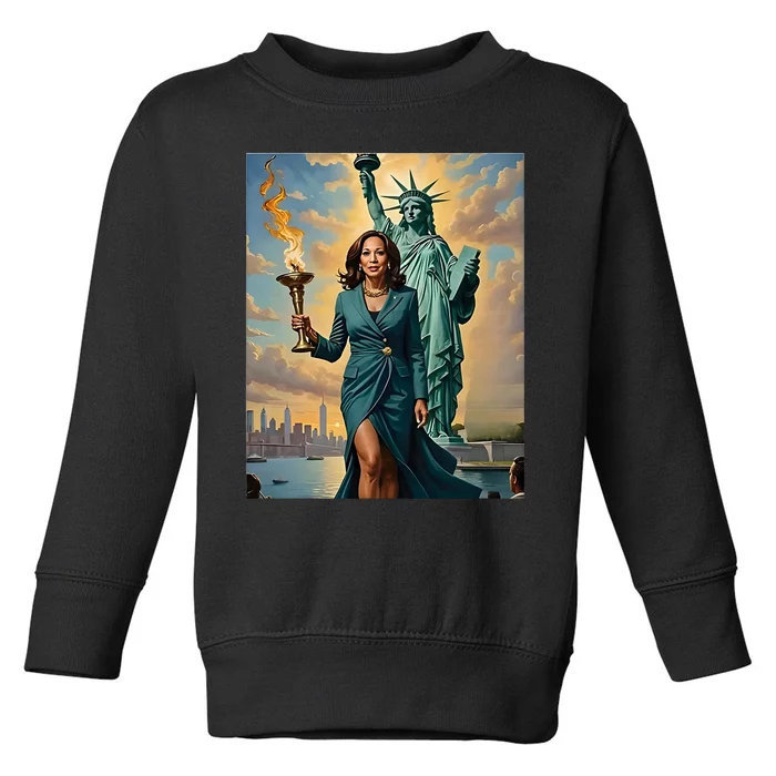 Lady Liberty Kamala Harris Vote President 2024 Toddler Sweatshirt