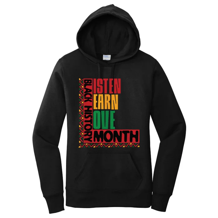 Listen Learn Love African American Teach Black History Month Women's Pullover Hoodie