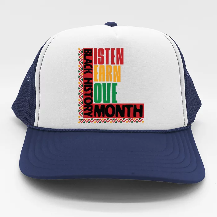 Listen Learn Love African American Teach Black History Month Trucker Hat