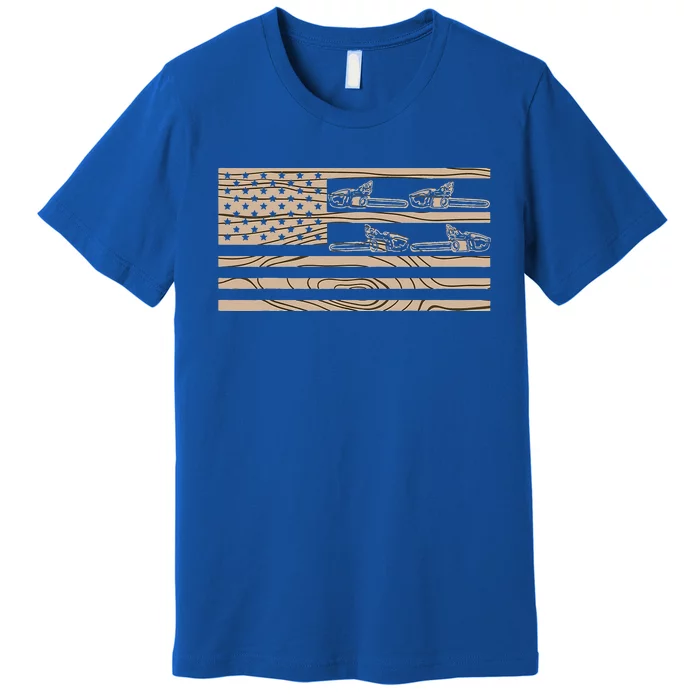 Lumberjack Logger Lumber USA Flag Chainsaw Premium T-Shirt