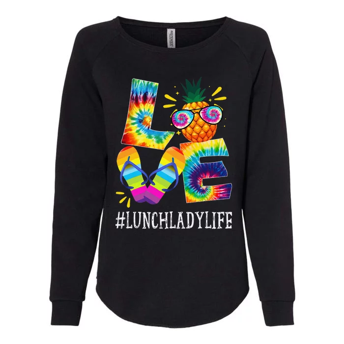 Lunch Lady Love Pineapple Summer Funny Off duty Tie Dye Womens California Wash Sweatshirt