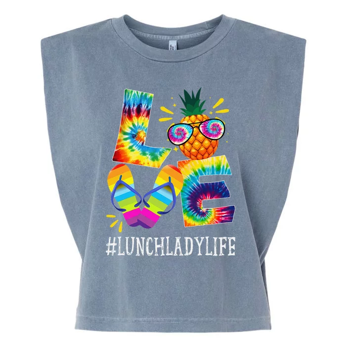 Lunch Lady Love Pineapple Summer Funny Off duty Tie Dye Garment-Dyed Women's Muscle Tee