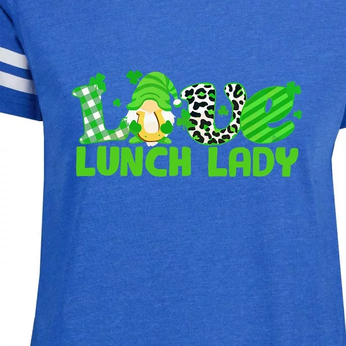 LOVE Lunch Lady Gnome Leopard Shamrock St Patrick's Day Enza Ladies Jersey Football T-Shirt