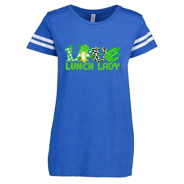 LOVE Lunch Lady Gnome Leopard Shamrock St Patrick's Day Enza Ladies Jersey Football T-Shirt