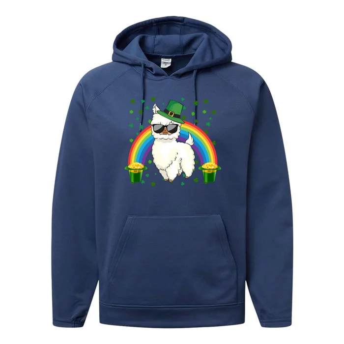 Llamas Lover Leprechaun Llama Rainbow St Patrick's Day Gift Performance Fleece Hoodie