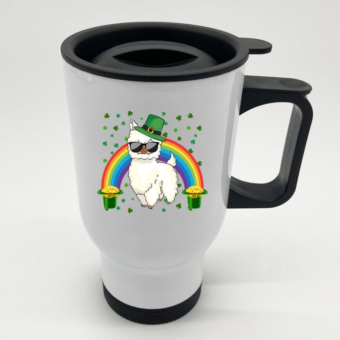 Llamas Lover Leprechaun Llama Rainbow St Patrick's Day Gift Front & Back Stainless Steel Travel Mug