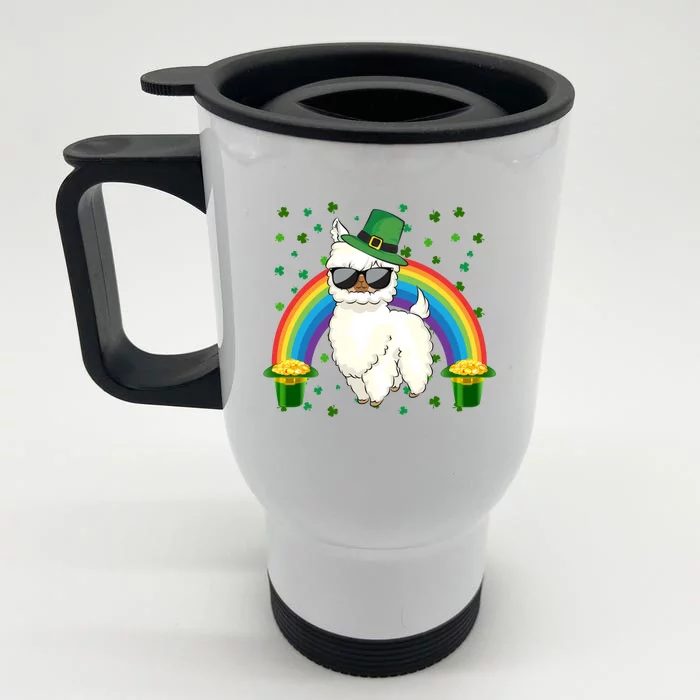 Llamas Lover Leprechaun Llama Rainbow St Patrick's Day Gift Front & Back Stainless Steel Travel Mug