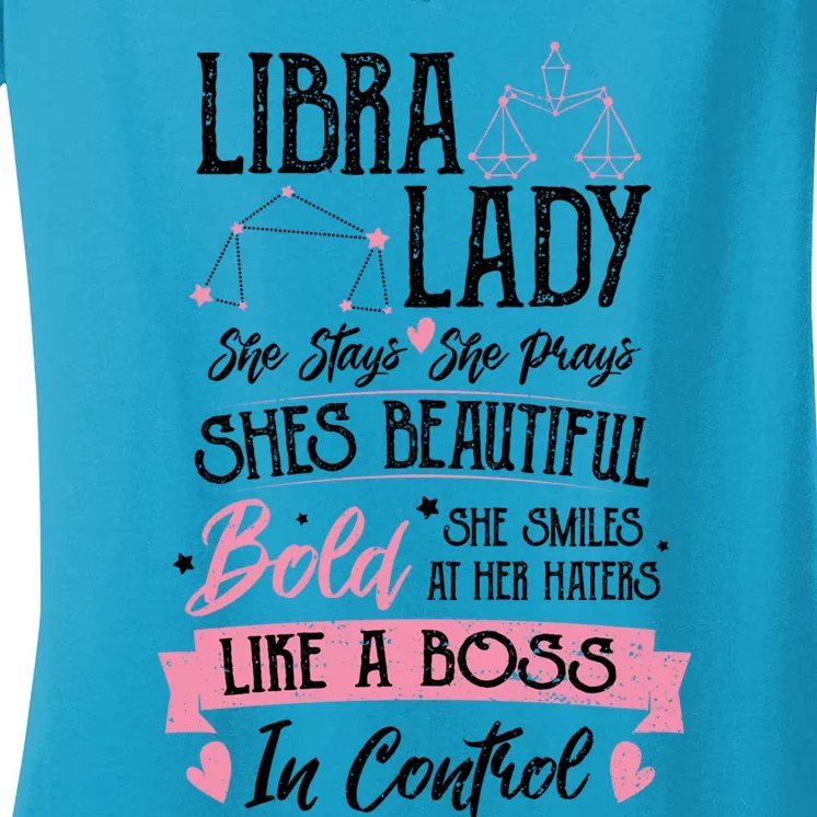 Libra: Libra Lady Astrology Sayings Cool Gift Women's V-Neck T-Shirt