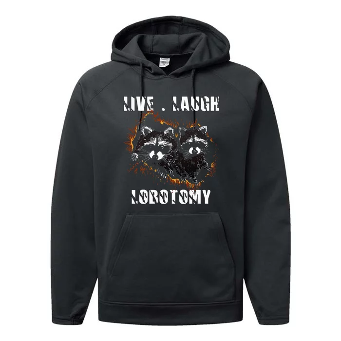 Live Laugh Lobotomy Retro Opossum Lovers Performance Fleece Hoodie