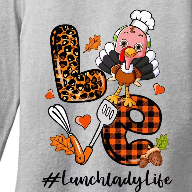 Love Lunch Lady Leopard Pumpkin Turkey Fall Thanksgiving Womens CVC Long Sleeve Shirt