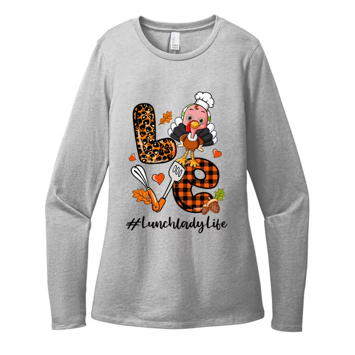 Love Lunch Lady Leopard Pumpkin Turkey Fall Thanksgiving Womens CVC Long Sleeve Shirt