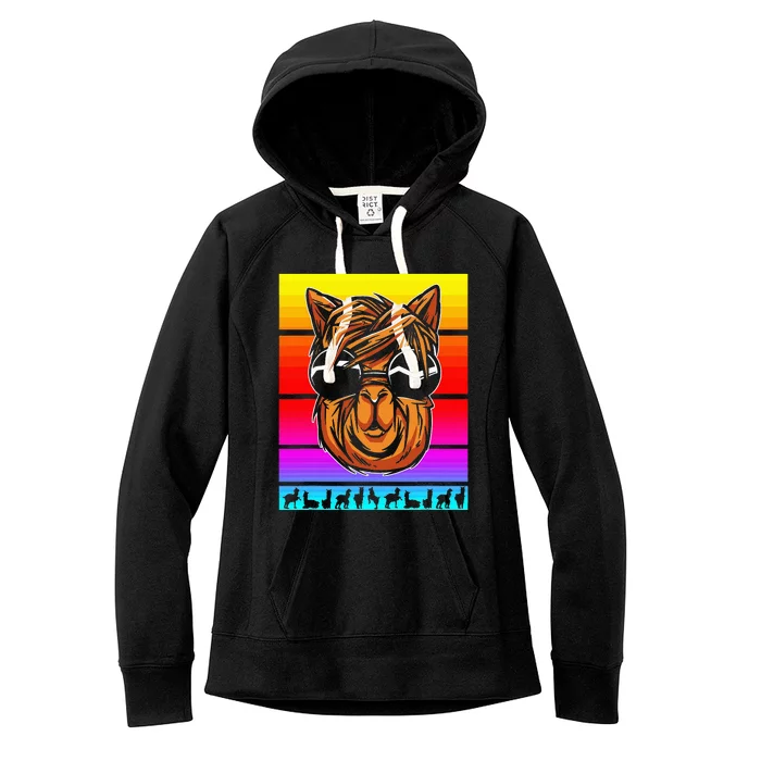 Lama Llama Lover Animal Lover Colorful Retro Rainbow Women's Fleece Hoodie