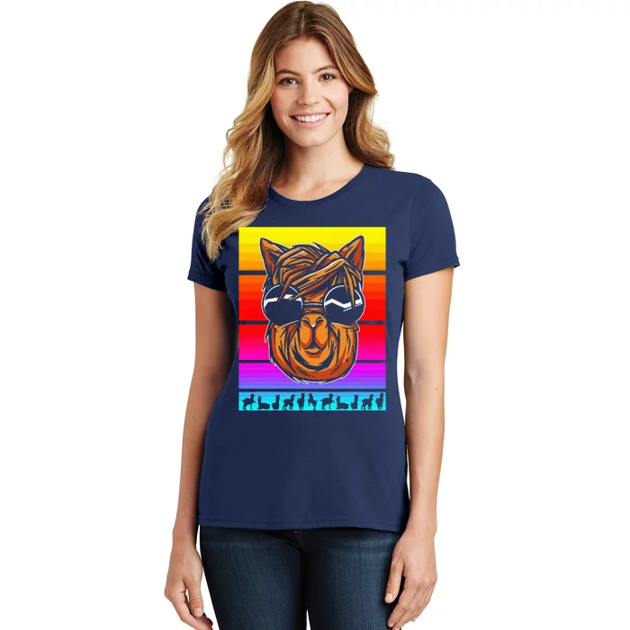 Lama Llama Lover Animal Lover Colorful Retro Rainbow Women's T-Shirt