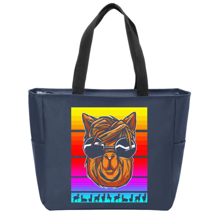 Lama Llama Lover Animal Lover Colorful Retro Rainbow Zip Tote Bag