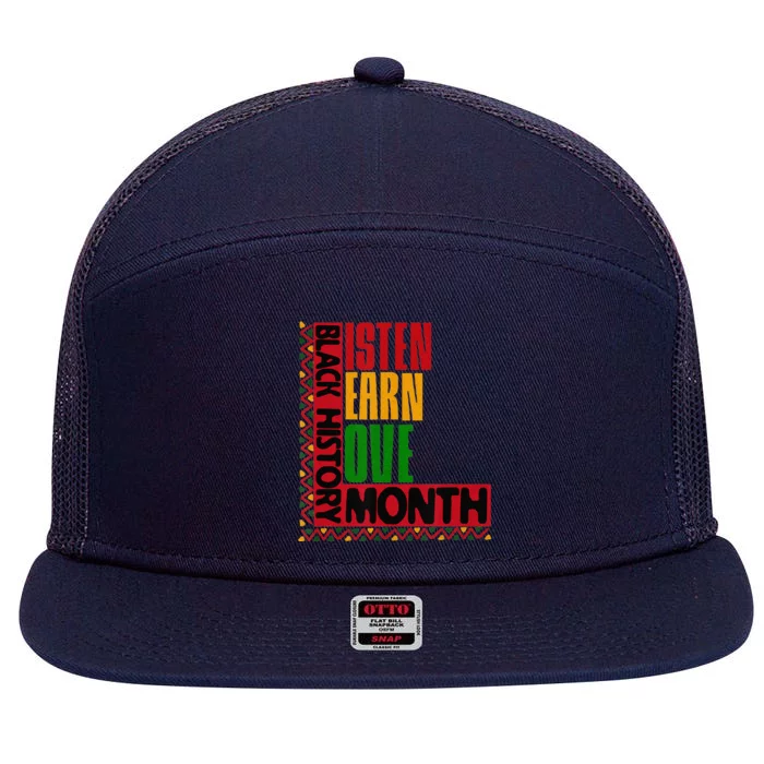 Listen Learn Love African American Black History Month 7 Panel Mesh Trucker Snapback Hat