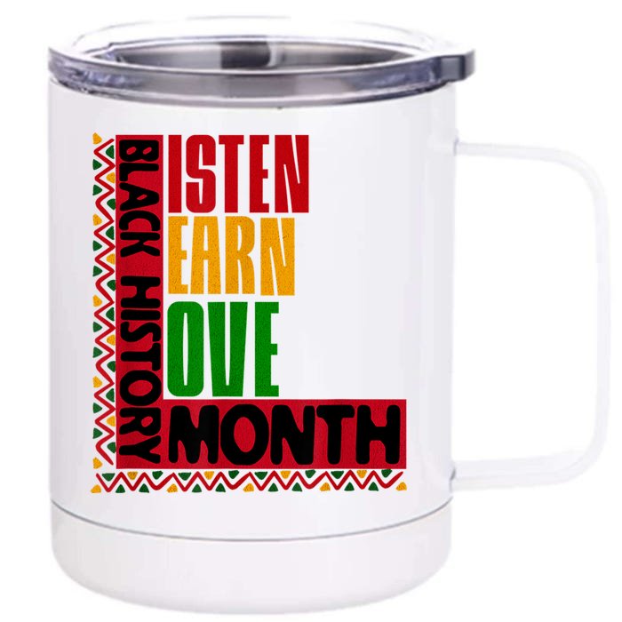 Listen Learn Love African American Teach Black History Month Front & Back 12oz Stainless Steel Tumbler Cup