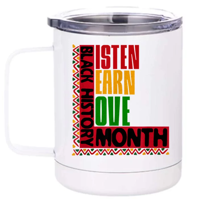 Listen Learn Love African American Teach Black History Month Front & Back 12oz Stainless Steel Tumbler Cup