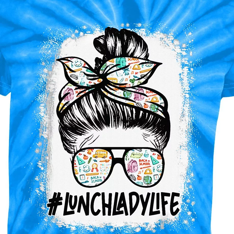 Lunch Lady Life Messy Bun Hair Glasses Lunch Lady Kids Tie-Dye T-Shirt