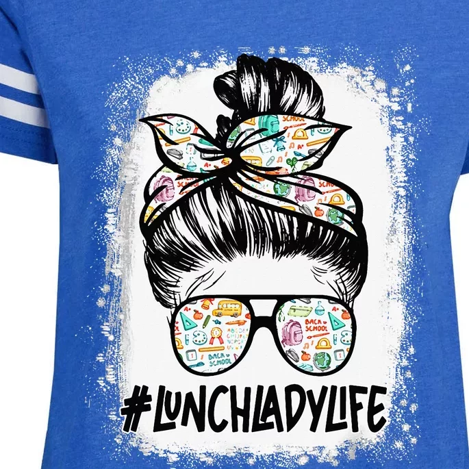 Lunch Lady Life Messy Bun Hair Glasses Lunch Lady Enza Ladies Jersey Football T-Shirt