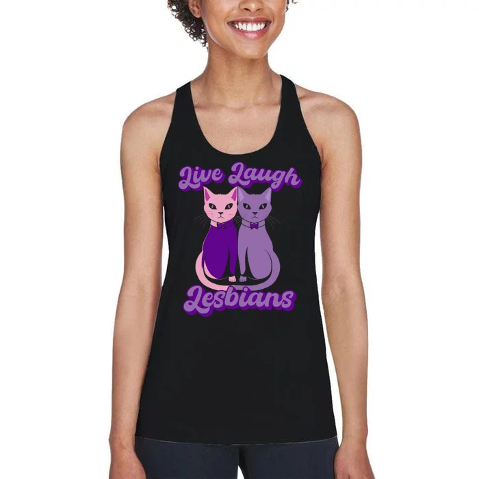 Live Laugh Lesbians Cat Couple Love Is Love LGBT Parade Women's Racerback Tank