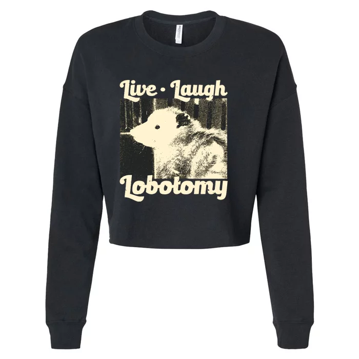 Live Laugh Lobotomy Funny Opossum Cropped Pullover Crew